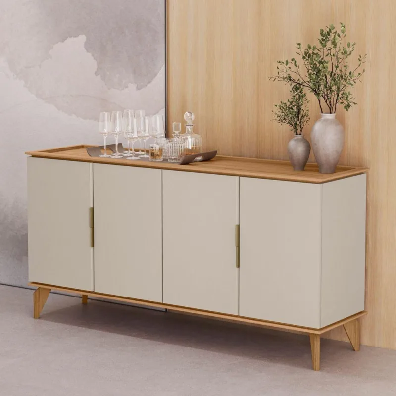 Buffet Aparador Isa Moderno 4 Portas sem Gavetas MDP 160CM Jequitibá e Off White - OUTRAS MARCAS