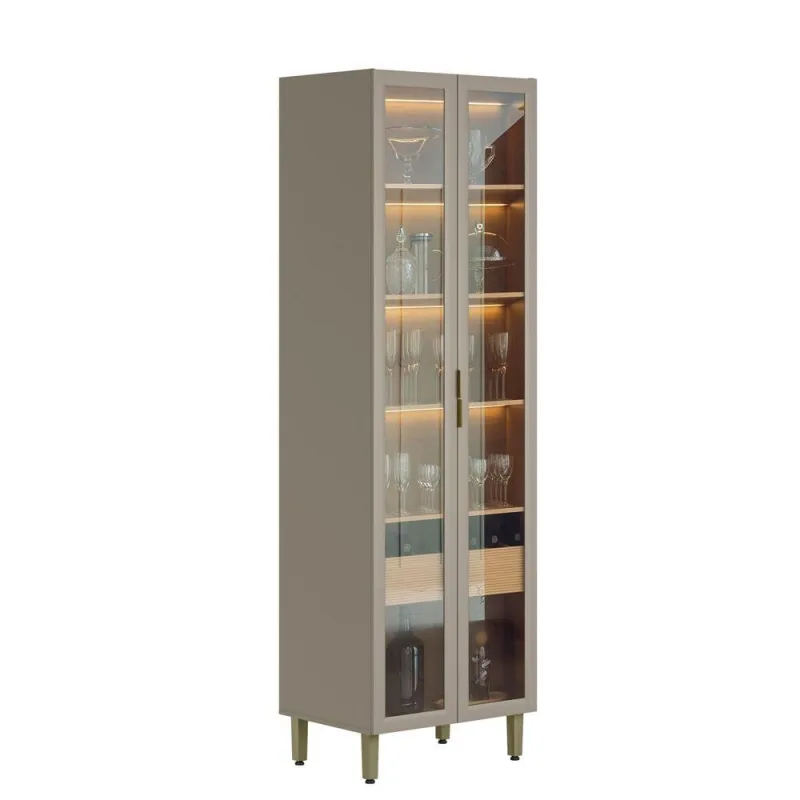 Cristaleira Arya 2 Portas 2 Prateleiras 100% MDF com Iluminação Jequitibá e Gris Fosco Sallar Home - OUTRAS MARCAS