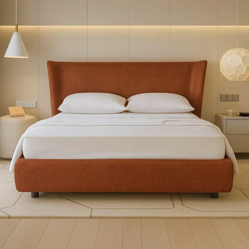 Cama Japonesa Queen Seo com Cabeceira Linho Terracota Madeira Sallar Home
