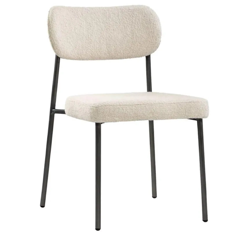 Cadeira Lilly Estrutura em Madeira Estofado em Bouclê Off White Sallar Home - OUTRAS MARCAS