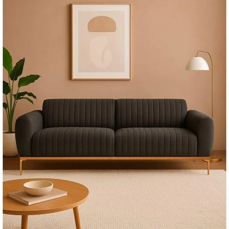 Sofá Cocie 3 Lugares 210CM Preto Acinzentado Linho Estrutura Madeira Sofá Home - OUTRAS MARCAS - Agro