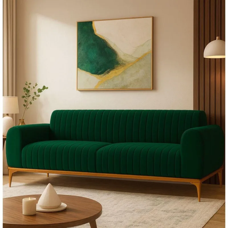 Sofá Cocie 3 Lugares 230CM Verde Veludo Contemporâneo SAL Movelaria - OUTRAS - Agro