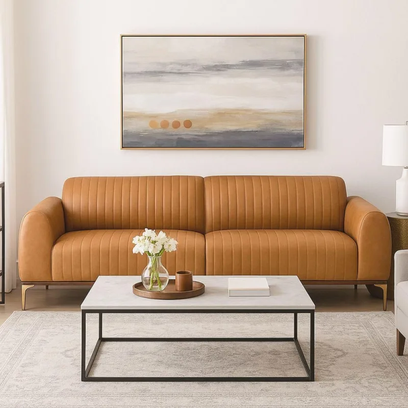 Sofá Cocie 2 Lugares 180CM Caramelo Courino Estrutura Madeira Contemporânea Sofá Home - OUTRAS MARCAS - Móveis