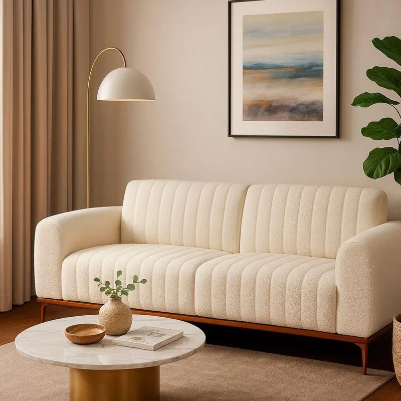 Sofá Cocie 3 Lugares 230CM Off White Fibra Sintética Sofá Home - OUTRAS MARCAS - Agro