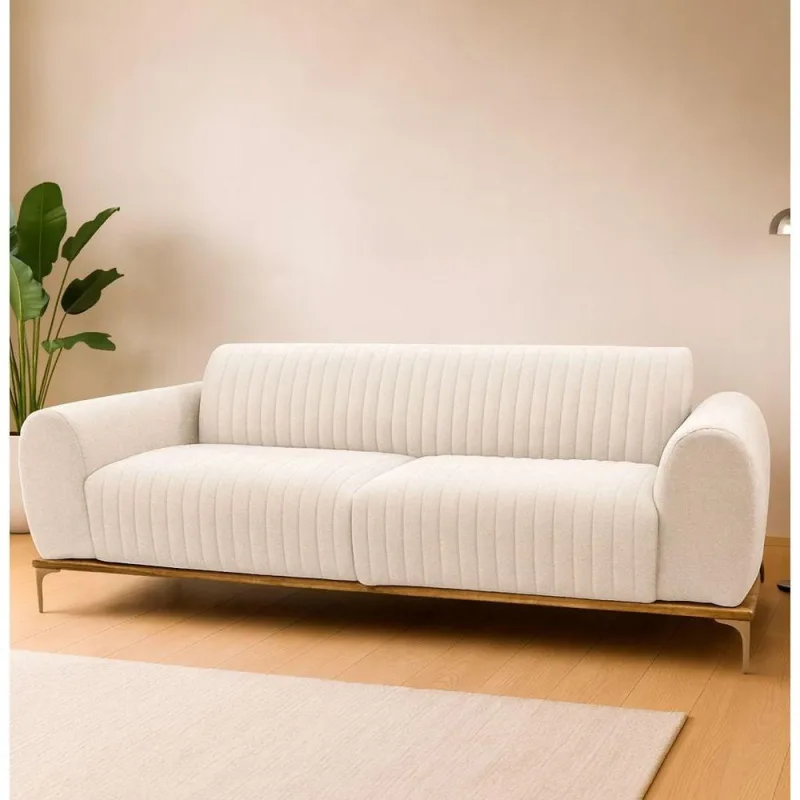 Sofá Cocie 3 Lugares 210CM Off White Linho Estrutura Madeira Sofá Home - OUTRAS MARCAS