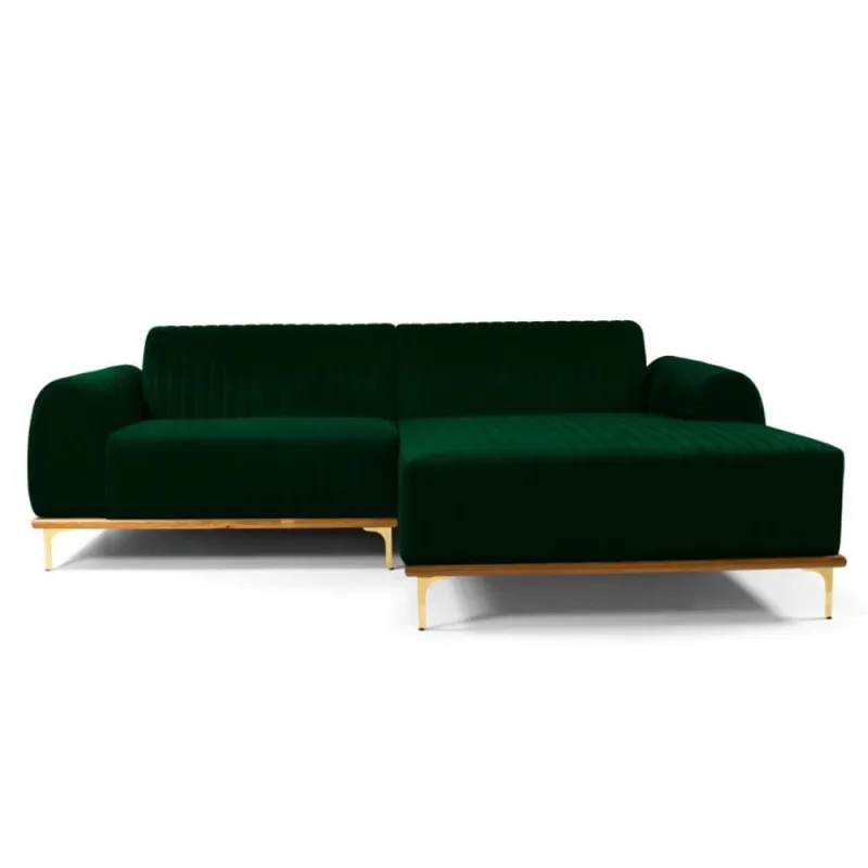 Sofá Cocie 3L Reclinável com Chaise 230CM Verde Veludo SAL Movelaria - OUTRAS