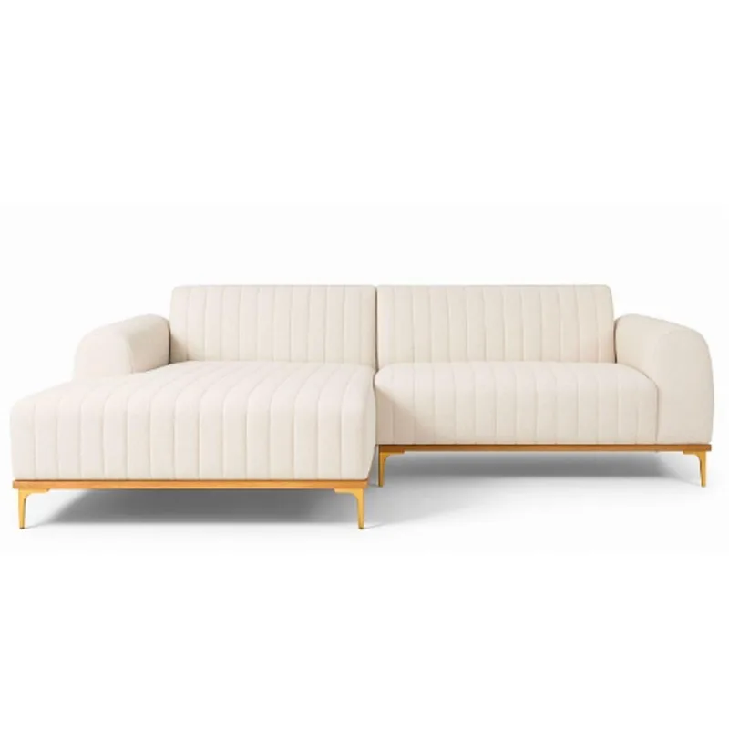 Sofá com Chaise Cocie 3 Lugares Fixo 230CM Off White Linho Sofá Home - OUTRAS MARCAS