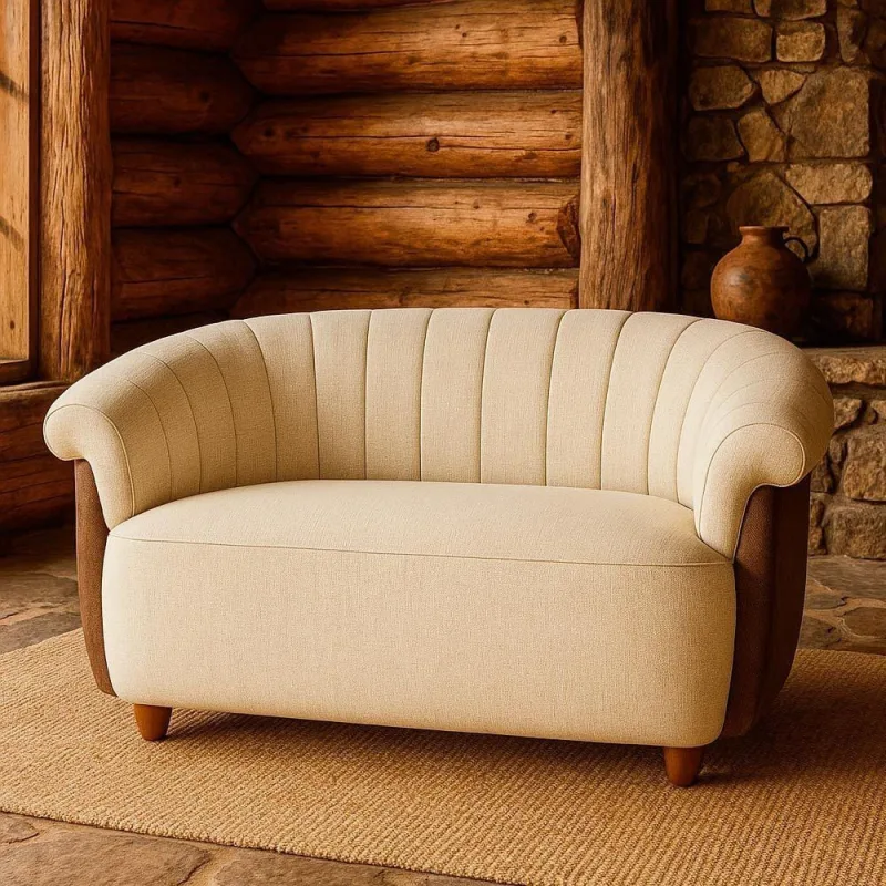 Sofá Esther 2 Lugares 150CM Marrom Courino Linho Off White Sofá Home - OUTRAS MARCAS