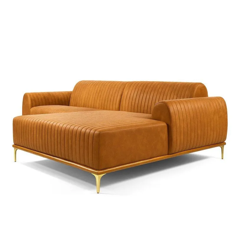 Sofá com Chaise Cocie 3 Lugares Fixo 230CM Caramelo Corino Sofá Home - OUTRAS MARCAS - Móveis