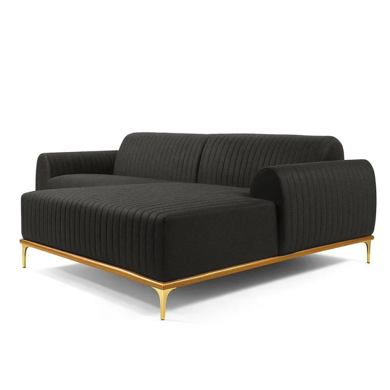 Sofá com Chaise Cocie 3 Lugares Retrátil 230CM Preto Linho Sofá Home - OUTRAS MARCAS