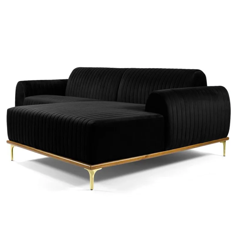 Sofá com Chaise Cocie 3 Lugares Fixo 230CM Preto Veludo Sofá Home - OUTRAS MARCAS - Móveis