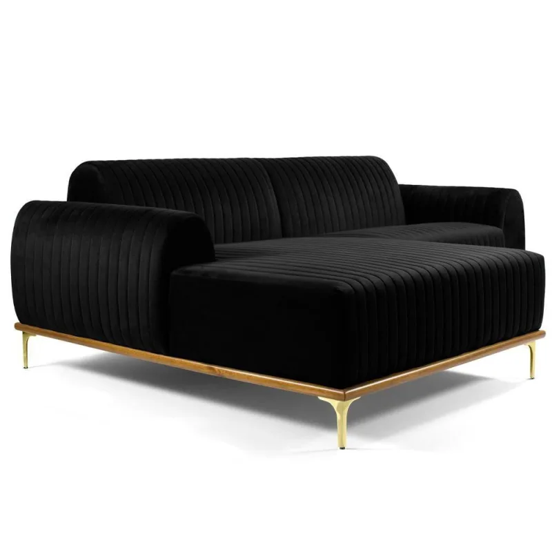 Sofá com Chaise Cocie 3 Lugares Fixo 230CM Preto Veludo Sofá Home - OUTRAS MARCAS - Agro