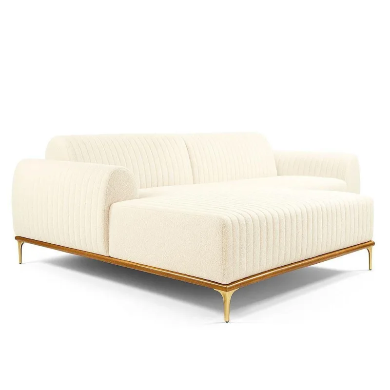 Sofá com Chaise Cocie 3 Lugares Fixo 230CM Off White Bouclé Sofá Home - OUTRAS MARCAS - Agro