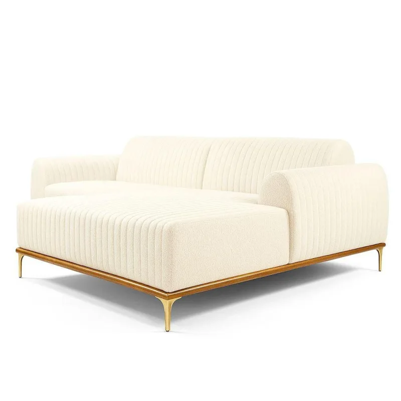 Sofá com Chaise Lado Direito Cocie 3 Lugares Fixo 230CM Off White Sofá Home - OUTRAS MARCAS - Móveis