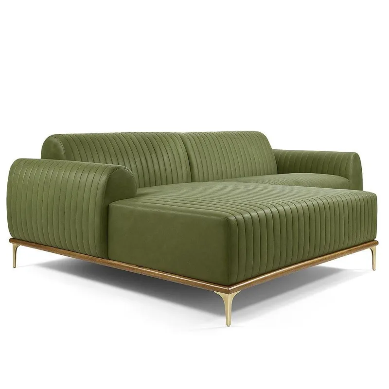 Sofá com Chaise Cocie 3 Lugares Fixo 230CM Verde SAL Movelaria - OUTRAS - Móveis