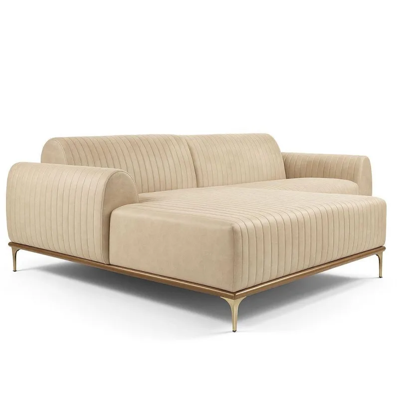 Sofá com Chaise Cocie 3 Lugares Fixo 230CM Bege Corino Sofa Home - OUTRAS MARCAS - Móveis
