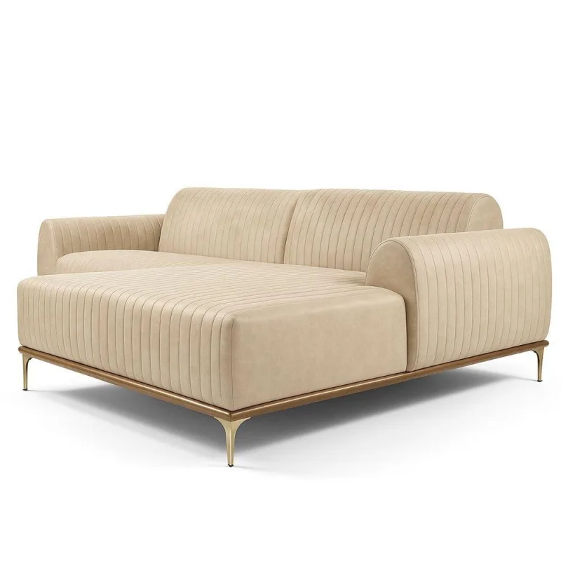 Sofá com Chaise Cocie 3 Lugares 230CM Bege Corino Sofá Home Lado Direito - OUTRAS MARCAS - Agro