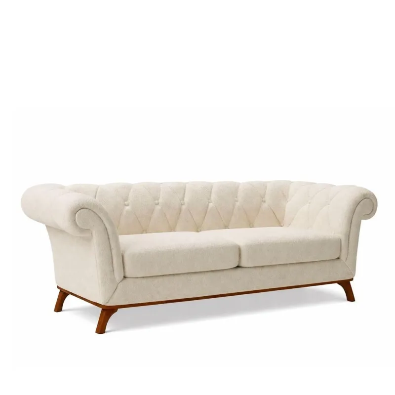 Sofá Royale 2 Lugares 180CM Off White Bouclé Couro Sintético Sallar Home - OUTRAS MARCAS - Agro