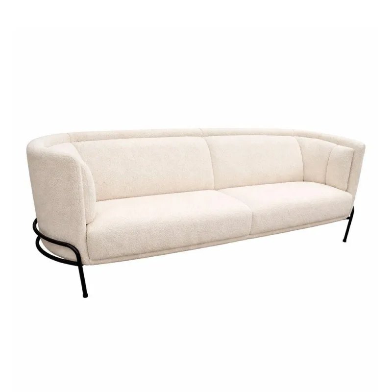 Sofá Oslo 3 Lugares Fixo 210CM Off White Bouclé Base Aço Preto Sallar Home - OUTRAS MARCAS - Agro