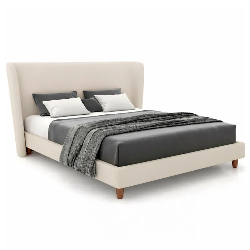 Cama Japonesa Queen Corea com Cabeceira Madeira Courino Off White Sallar Home - OUTRAS MARCAS