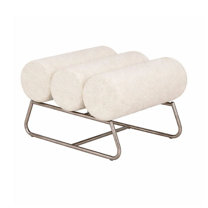 Puff Flow Redondo Assento Espuma Soft Estrutura Madeira Boucle Off White Casa do Puff