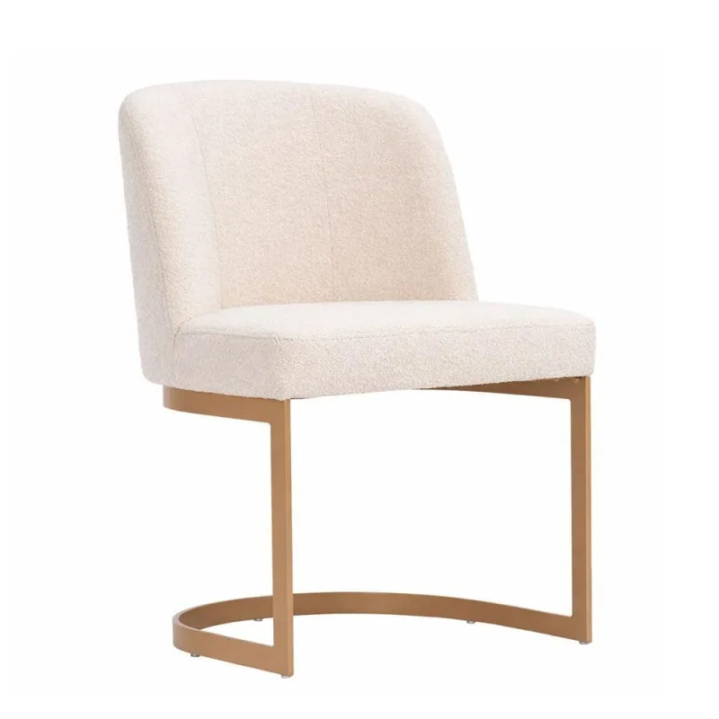 Cadeira de Jantar Nora com Estrutura de Madeira e Estofado em Bouclé Off White Sallar Home - OUTRAS MARCAS