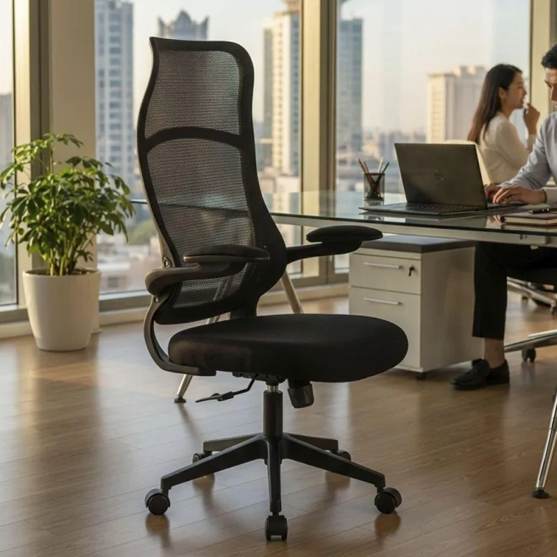 Cadeira de Escritório Abby Ergonômica Tecido Base Giratória com Encosto Mesh Preta Office - Outras Editoras - Móveis