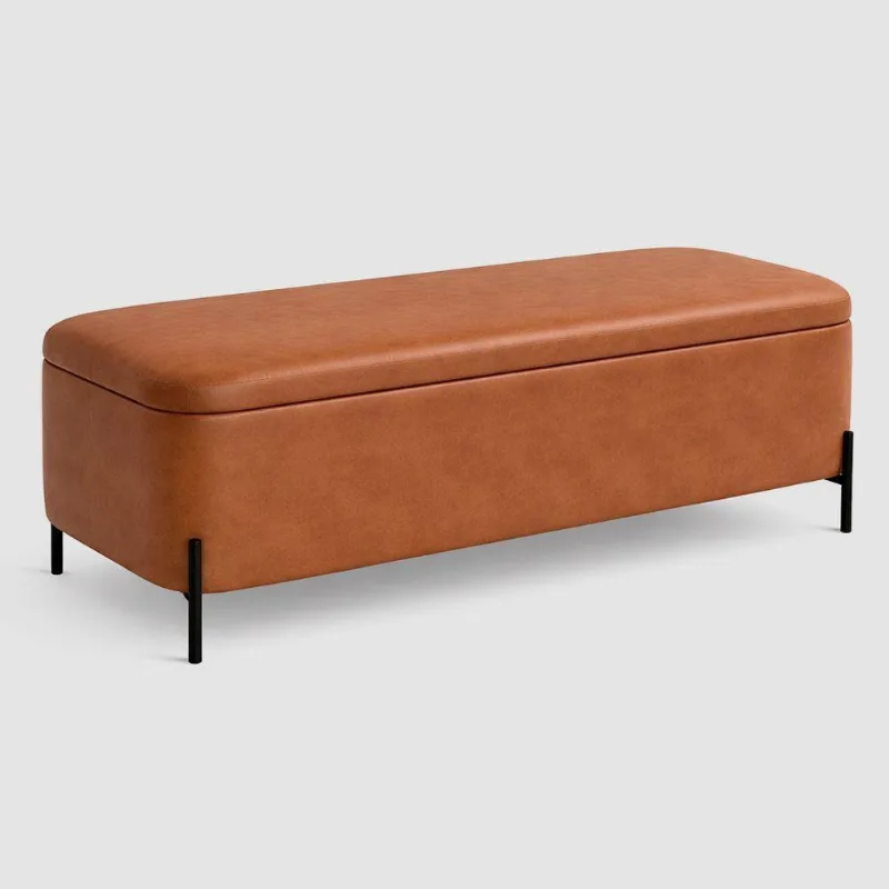Puff Baú Bella 140cm Reto Assento Espuma Courino Sintético Caramelo Bella