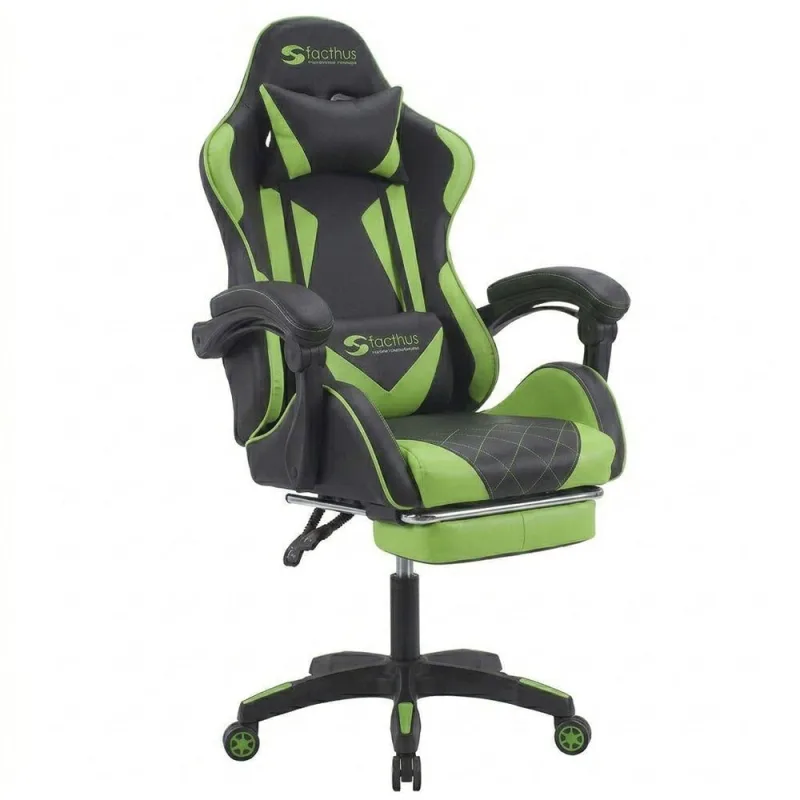 Cadeira Gamer Ômega Sallar Home Courino Encosto Reclinável com Apoios Preto e Verde - OUTRAS MARCAS - Móveis