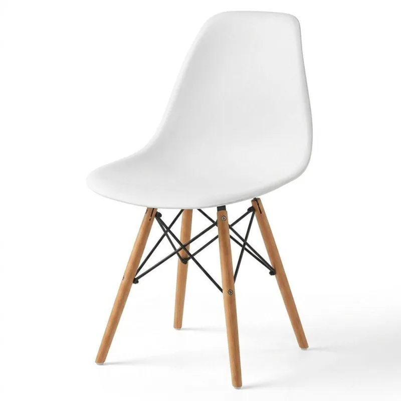 Cadeira de Jantar Charles Eames Eiffel Estrutura em Madeira Plástico PP Branco Sallar Home - OUTRAS MARCAS - Móveis