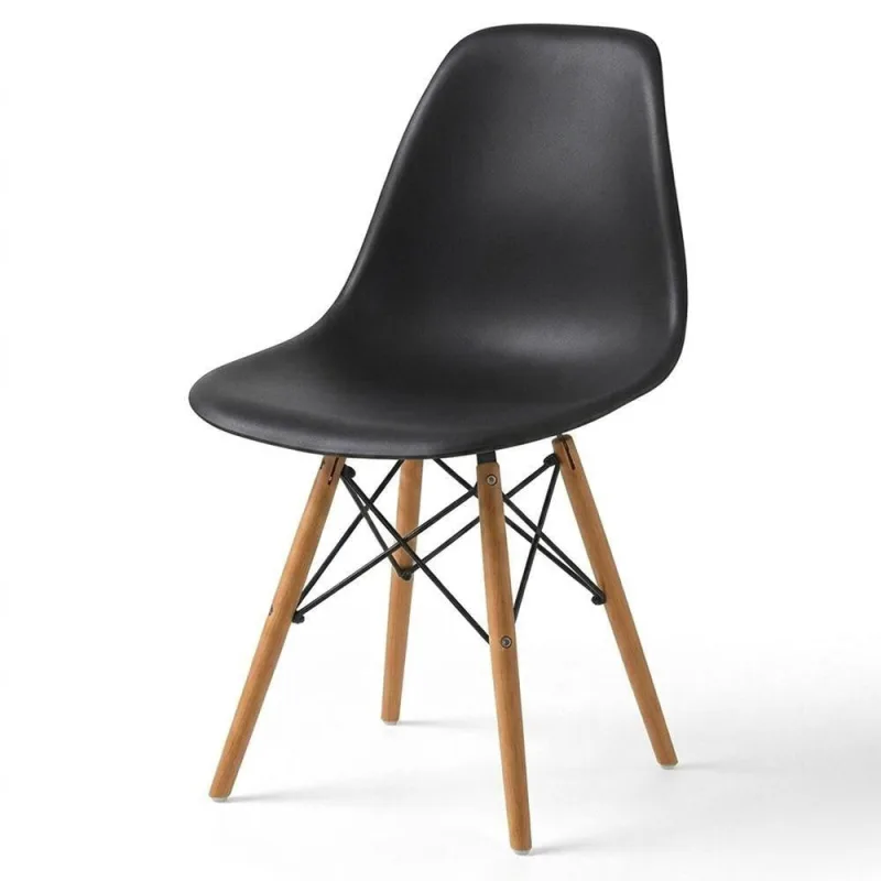 Cadeira de Jantar Charles Eames Eiffel Estrutura em Madeira Plástico PP Preto Sallar Home - OUTRAS MARCAS - Móveis
