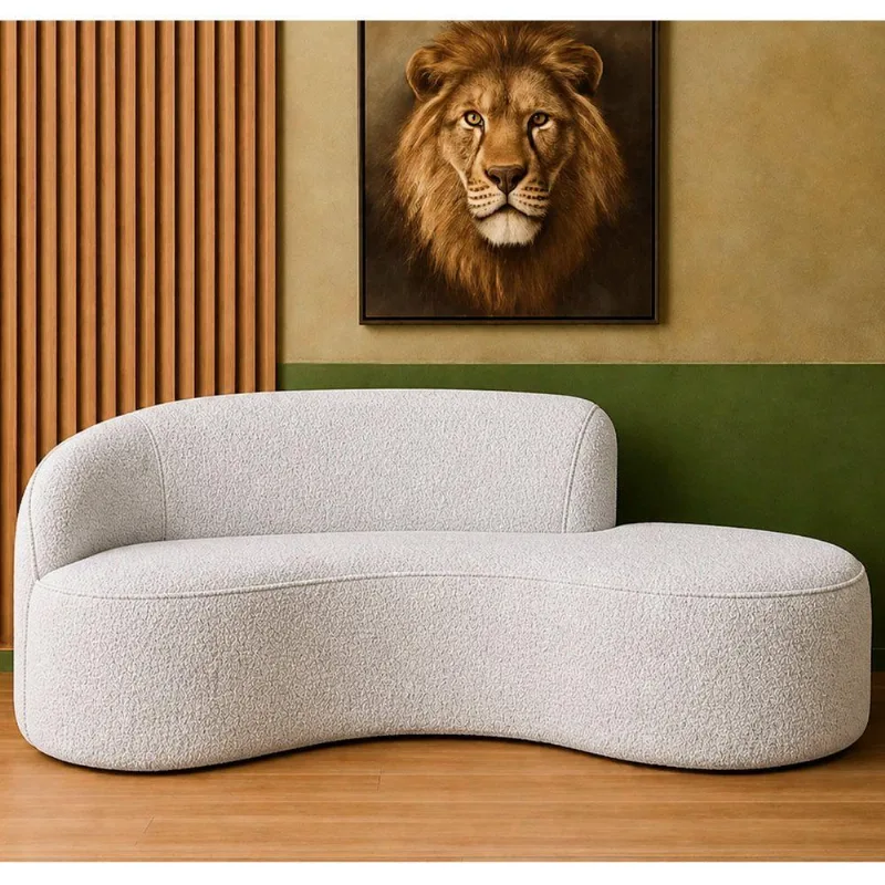 Sofá de Canto Curvo Mavie 3 Lugares 180CM Cinza Bouclé Sallar Home