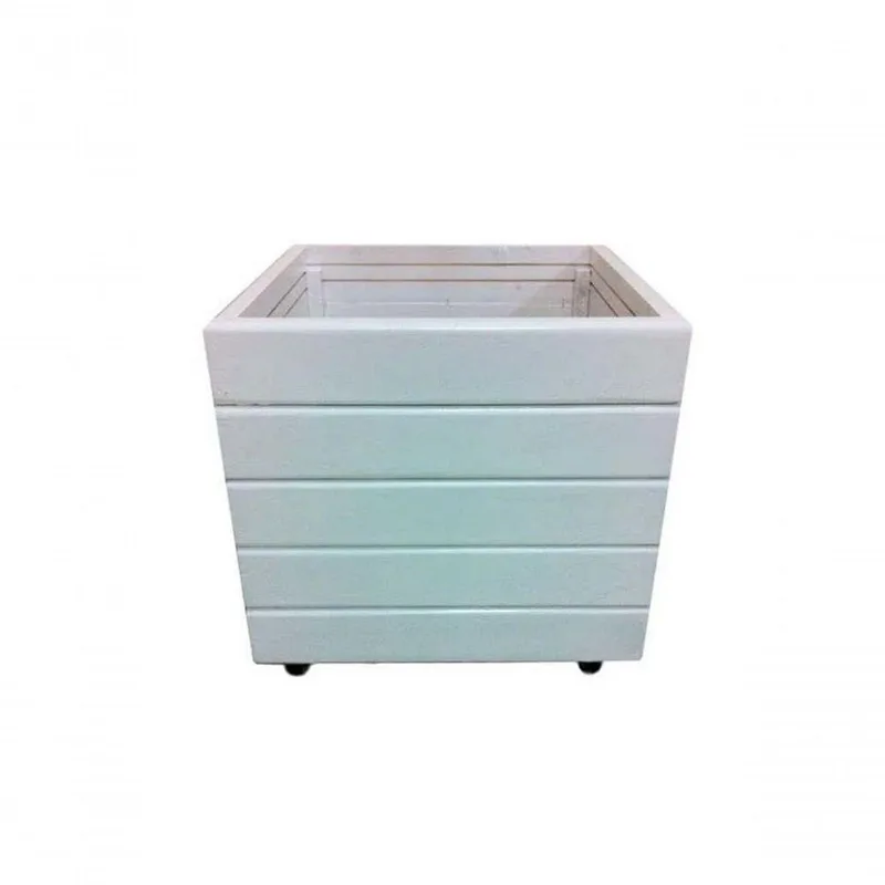 Vaso Madeira Rústico Não é Segredo Branco Rodinha 40x40