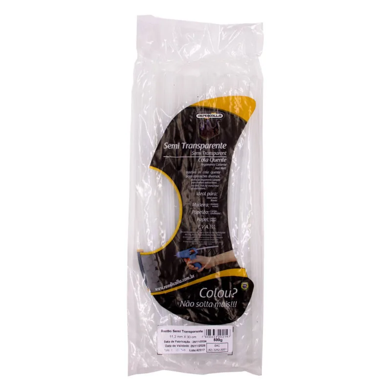 Bastão Cola Quente Semi Transparente Grossa 11,2X300 Mm Rendicolla 500G Unica