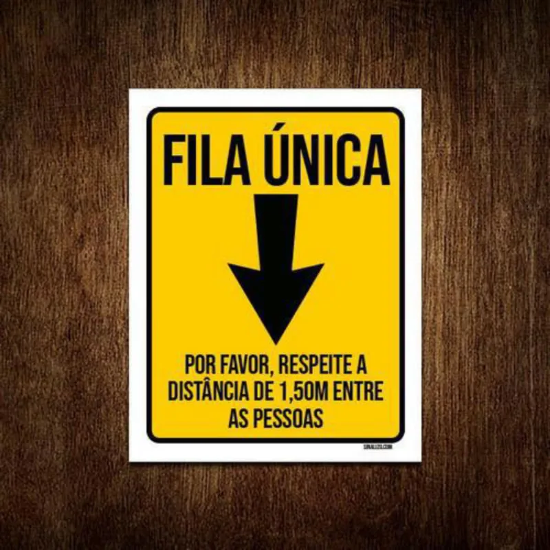 Placa Fila Única Respeite Distância Entre Pessoas 27X35