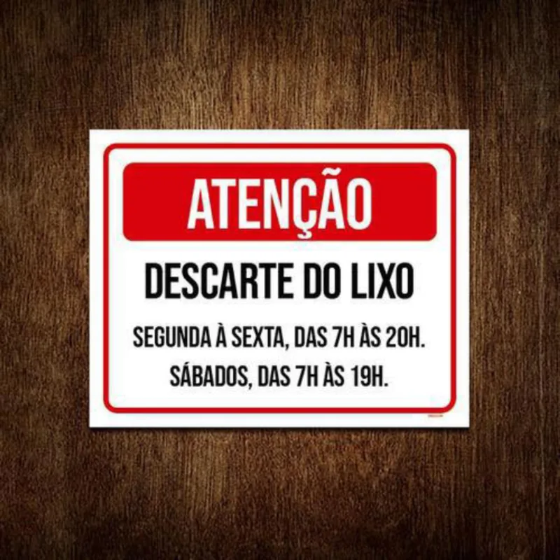 Placa Atenção Descarte Lixo Segunda Sexta 27X35