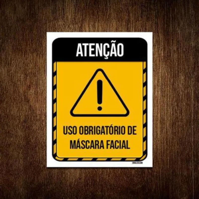 Placa Atenção Uso Obrigatório Máscara Facial 27X35