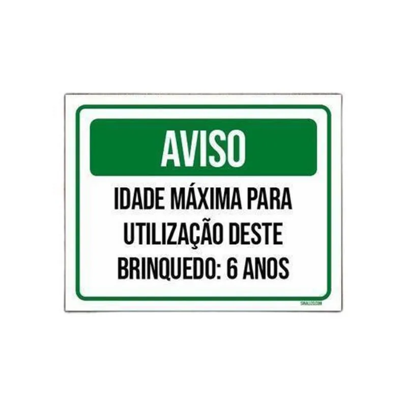 Kit 10 Placas Aviso Idade Máxima Utilização Brinquedo 6 Anos