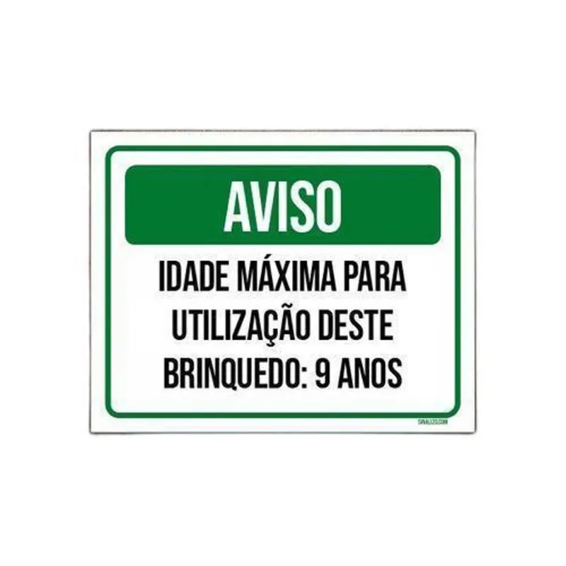 Kit 10 Placas Aviso Idade Máxima Utilização Brinquedo 9 Anos