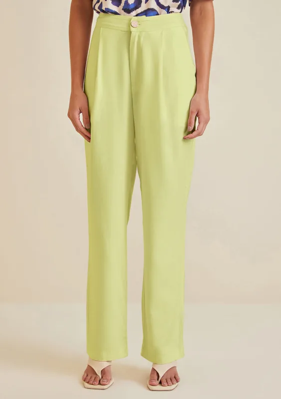 Calça Morena Rosa Reta Cós Alto Detalhe Bolso Verde Claro - Morena Rosa - Outlet