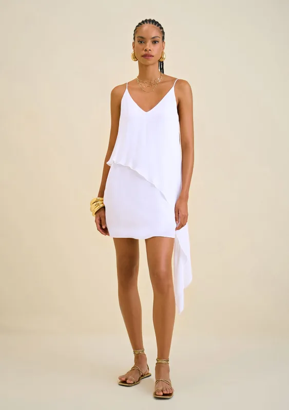 Vestido Morena Rosa Curto Decote V Com Babado Off White - Morena Rosa