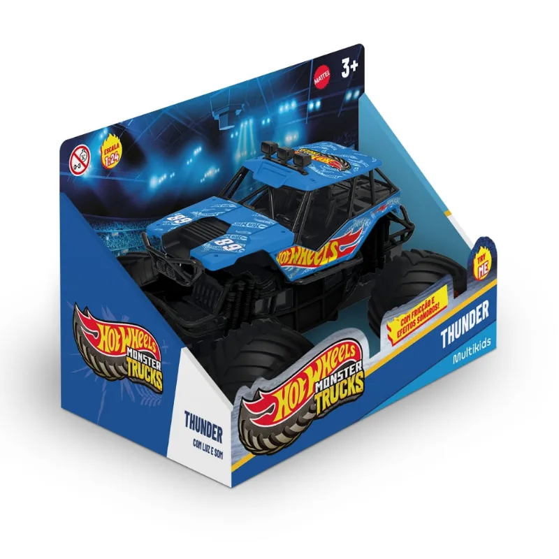Carrinho Com Luz E Som - Hot Wheels - Monster Trucks - Thunder - Multikids
