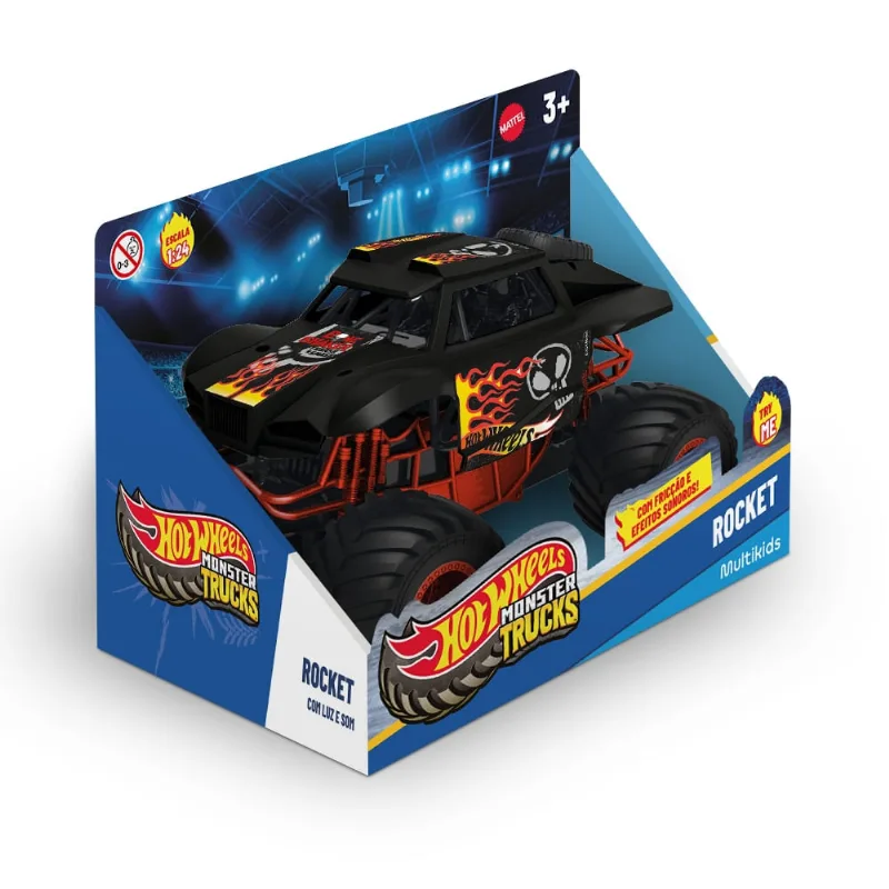 Carrinho Com Luz E Som - Hot Wheels - Monster Trucks - Rocket - Multikids
