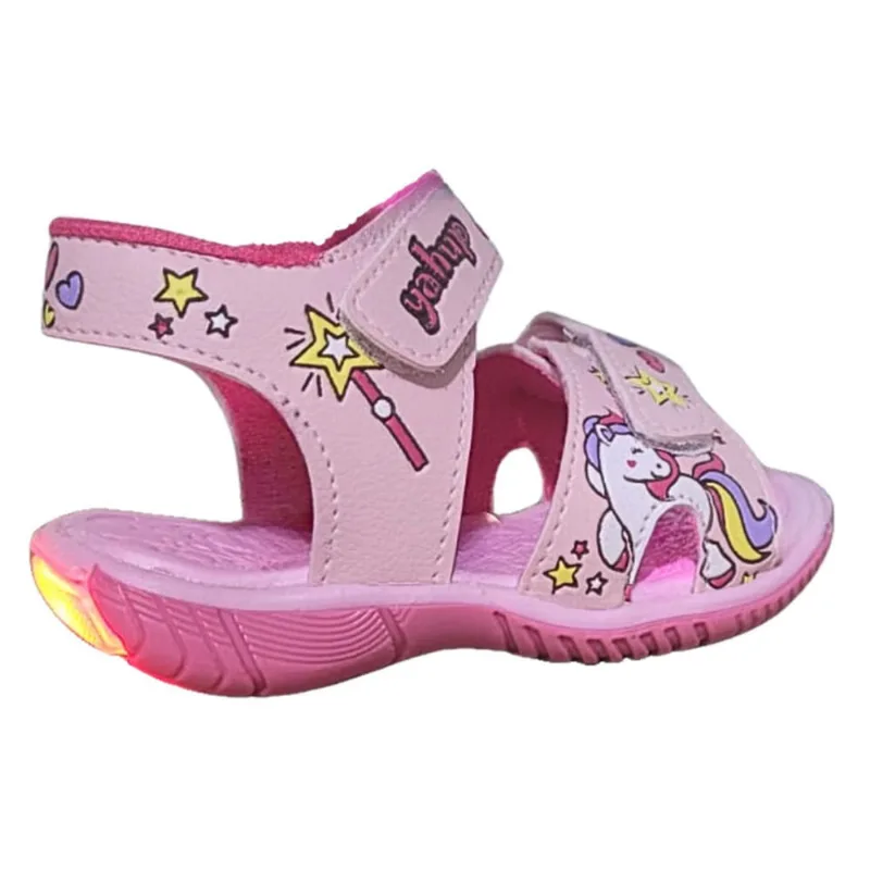 Papete Sandália Infantil Led Feminina Unicórnio Rosa Menina Luzinha Chinelo Presente Escolar