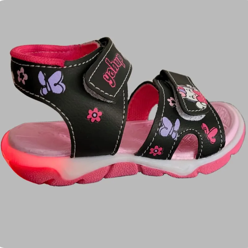 Papete Sandália com Led Infantil Feminina Unicórnio Preto Menina Luzinha Chinelo Presente Dia das Crianças Estilosa Macio