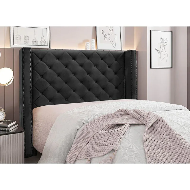 Cabeceira Cama Box King 195 Cm Vicenza Veludo Preto S04 - D'rossi