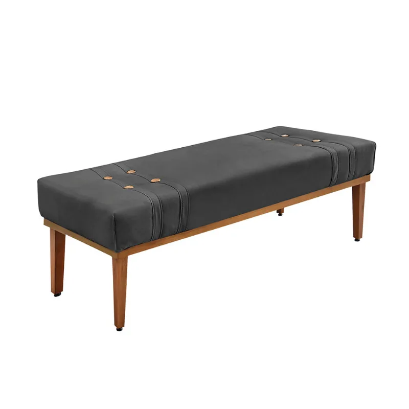 Divã Recamier Banco Base Madeira para Quarto Gênova 90cm Suede Cinza S04 - D'Rossi