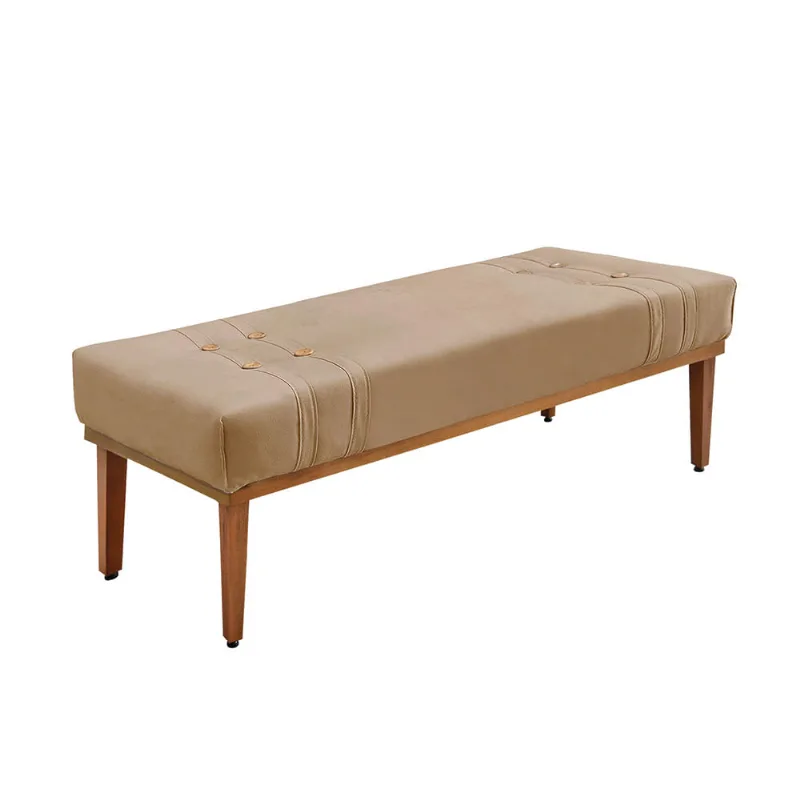 Divã Recamier Banco Base Madeira para Quarto Gênova 140cm Suede Bege S04 - D'Rossi