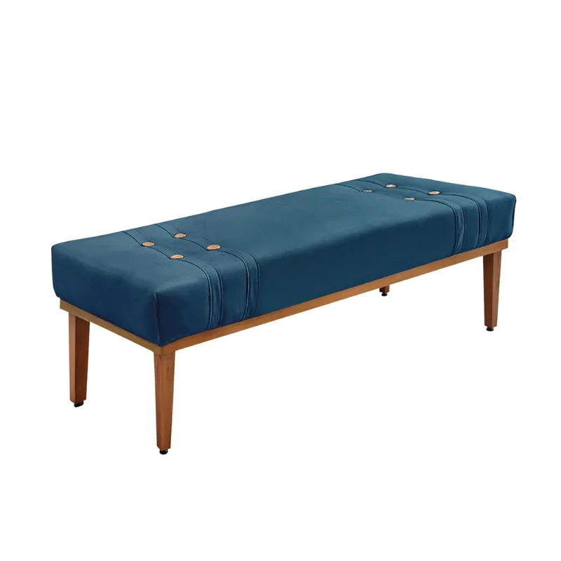 Divã Recamier Banco Base Madeira para Quarto Gênova 90cm Veludo Azul Marinho S04 - D'Rossi