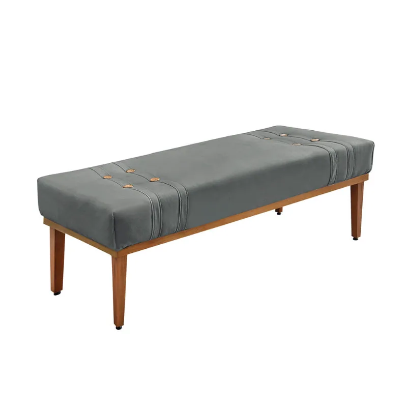 Divã Recamier Banco Base Madeira para Quarto Gênova 195cm Veludo Cinza S04 - D'Rossi